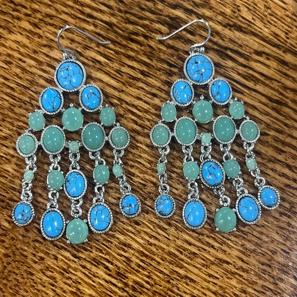 Turquoise and Green Chandelier Earrings
